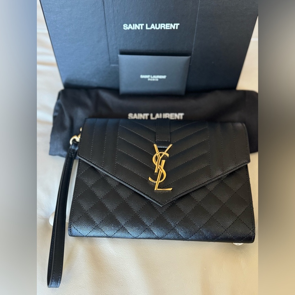 Saint Laurent Envelope Flap Pouch Matelassé Grain de Poudre Leather